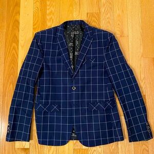 Casual Summer Suit Blazer - Dark Blue Plaid